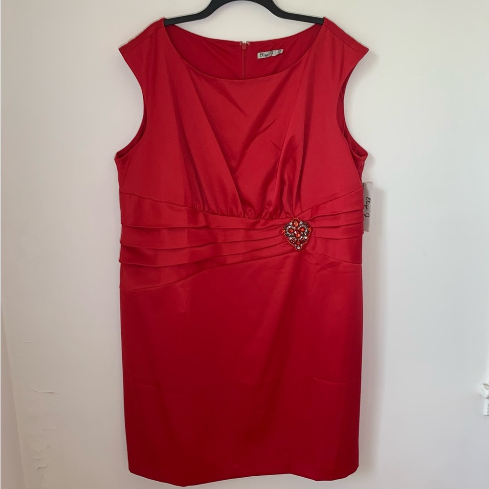 Eliza J Red Satin Formal Cocktail Sheath Dress